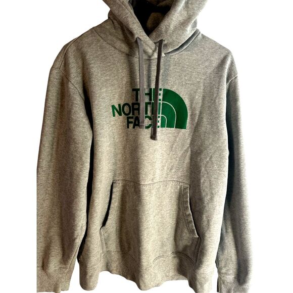 North Face Grey Fleece Hoodie Pullover Sweatshirt Mens Lg Logo - Picture 1 of 4